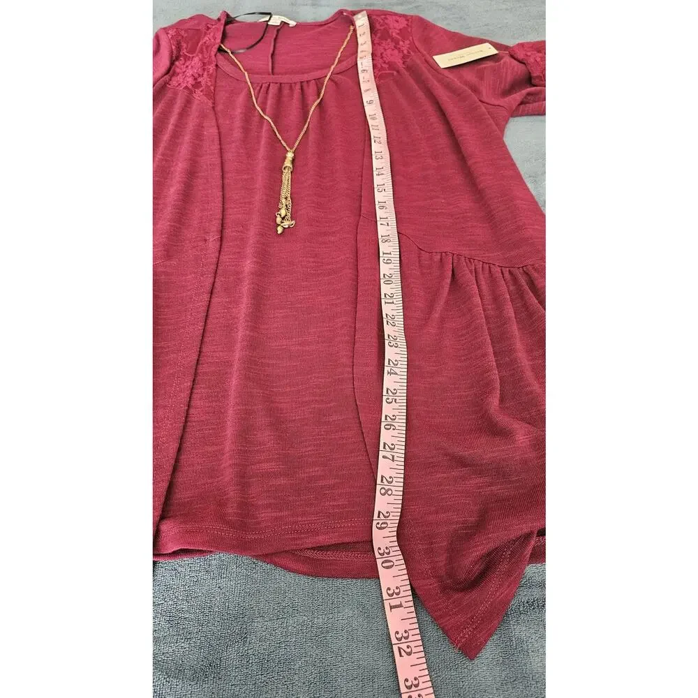 Studio Works Women's Lace Detail Wine Glace Cardigan & Necklace Set - Size 1X